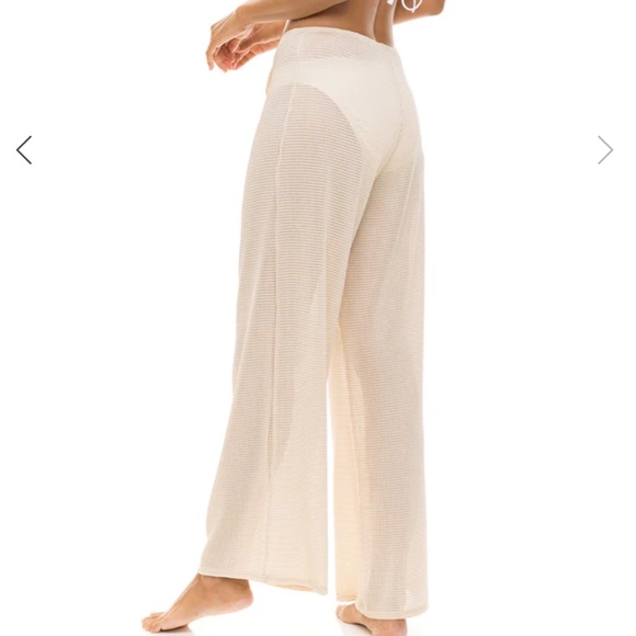 Free People Beige Open Knit High Rise Straight Leg Beach Coverup Pant - Picture 3 of 3